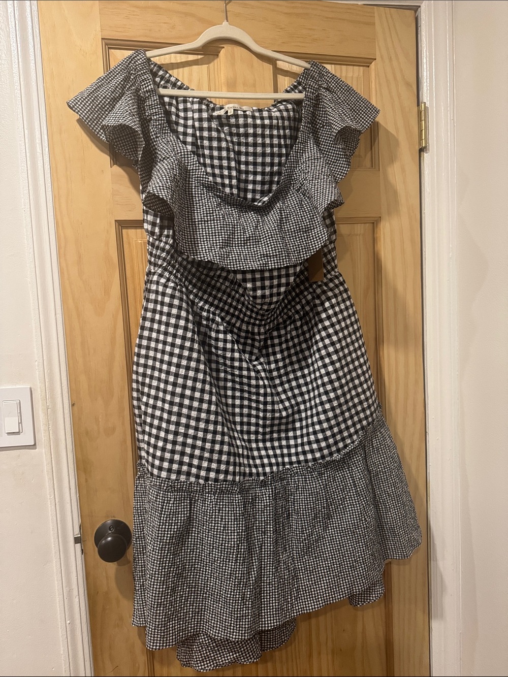 RACHEL Rachel Roy Black & White Gingham Ruffle Dress